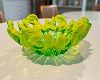 Lime Green Blown Glass Bowl. Photo 2 of 2. 