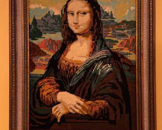 Needlepoint Mona Lisa after Leonardo De Vinci. 