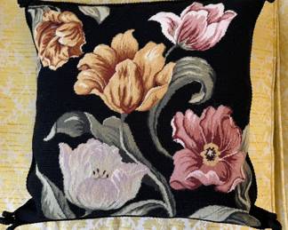 Floral Needlepoint Pillow. 