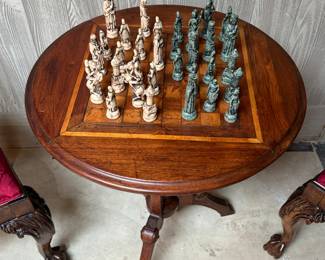Vintage Victorian Style Pedestal Chess / Checker Table. Photo 2 of 2. 