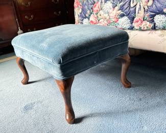 Queen-Anne-Style Mohair Upholstered Bench / Ottoman with Pad Feet. Measures 25" x 13" x 15" H. Photo 2 of 3. 