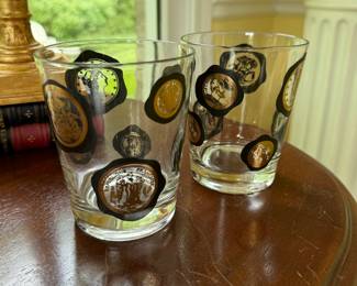 Set of 2 Coin Double Old Fashioned Glasses. 