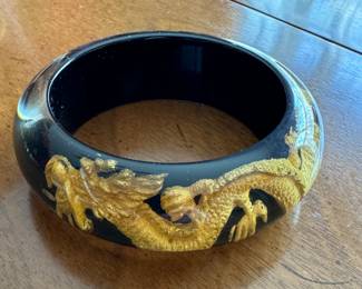 Vintage Lucite Bangle with Dragon. Photo 1 of 2. 