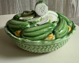 Lidded Serving Bowl with Cucumber Theme!