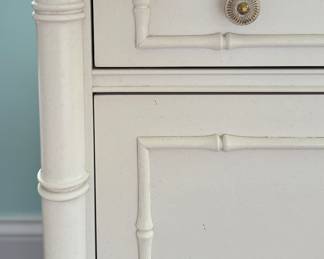 Vintage Thomasville Allegro Chinese Chippendale Faux Bamboo Small Side Table with Three Drawers. Measures 30" W x 19" x 30" H. Photo 2 of 3. 