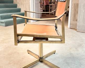 Mid-Century Metal Frame Captain Swivel Chair with Leather Seat & Arms. Photo 2 of 3. 