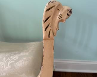 Vintage Whimsical Curule Bench with Lion Head Hand Rests and Paw Feet. Measures 27" x 20" D with 18" Seat Height. Photo 2 of 3. 