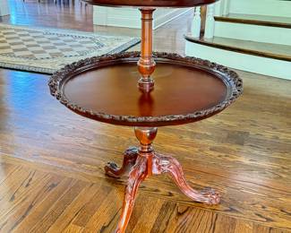 Vintage Mahogany Pie Crust Table with “Lace” Gallery and Claw Feet. Measures 32" H x 24" D. Photo 1 of 5.  