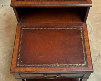 Pair of Vintage Heckman Step Back Side Tables with Tooled Leather Tops. Photo 4 of 5. 