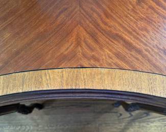 Antique Kidney Shape Desk with Satinwood Inlay & Banding. Had Optional Custom-Cut Glass Topper. Measures 42" W x 20" D x 31" H. Photo 4 of 5. 