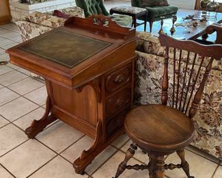 antique captain's desk, antique wood swivel chair