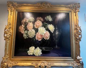 Very large oil of peonies by Charles Sielens