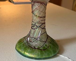 Loetz iridescent candle Stick with threading!