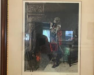 Colored 19th Century etching signed Jean Lorraine.