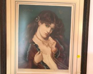 "Joli Coeur" Percy Martinale after Dante Gabriel Rossetti, colored stippled etching. 