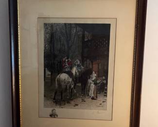 "The Roadside Inn" 19 Century etching , signed Jean-Louis Ernest Meissonier. 
