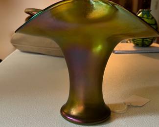 Green iridescent Loetz basket.