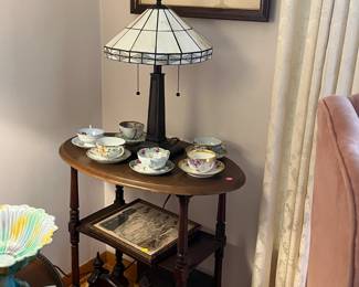 Arts & crafts lamp and tea cups