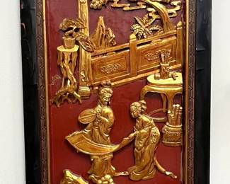 Carved Japanese wood panel