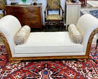 French gilt wood double scrolled chaise