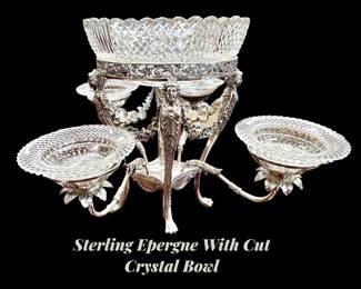 Sterling Epergne with cut class oval center bowl
