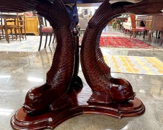 Carved wood Koi table base