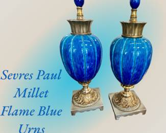 Pair of Sevres Paul Millet Flame Blue urns