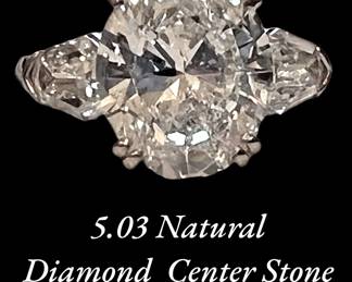 5.03 carat center stone engagement ring with GIA Certificate. This ring is stunning and would be an amazing upgrade for an anniversary or birthday!