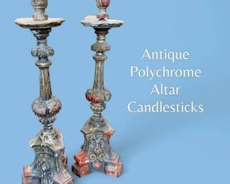 Antique polychrom altar candlesticks