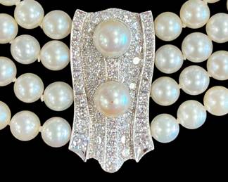 18k white gold four strand Akoya pearl necklace