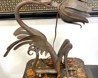 Vintage heavy iron dragon lamp