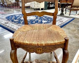 Set of (8) French country carved chairs with rush seats