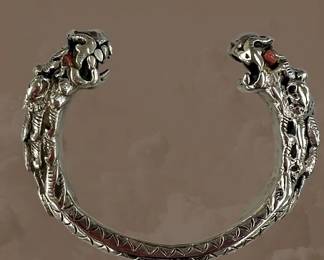 Chinese silver and coral cuff bracelet