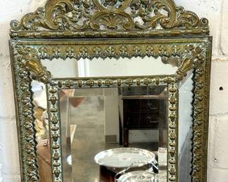 Napoleon III style wall mirror - repousse burnished brass