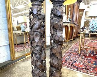 Pair 18th century carved pedestals with grape motif