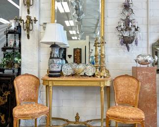 French gilt console with trumeau mirror