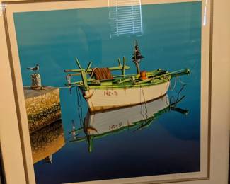 boat at pier, serigraph print hyper-realism Frane Mlinar