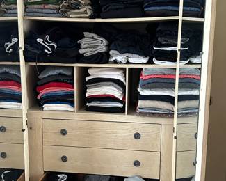 lots of mens clothing sweaters, shirts, belts underwear all high end clothing armoire is for sale too