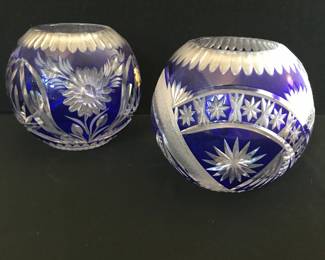 Cobalt Cut Crystal Vases
