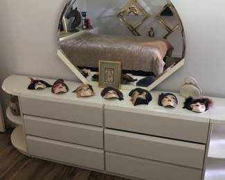 Contemporary Lane Lacquered Dresser, Ceramic Masks