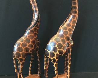 Pair Wooden Giraffe Sculptures 