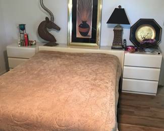 Contemporary Lane Lacquered Bed and Night Stands 