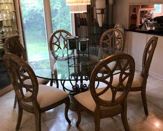 Contemporary Glass Top Dining  Table and Six Chairs
