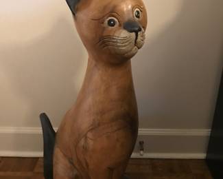 Large Wooden Cat Sculpture 