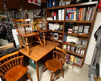 A sweet Ethan Allen Table and Four chairs! Plus two shelves of CD's, DVD's, VHS's, Audio Cassettes and Records!
