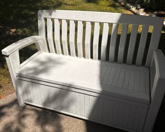 One of TWO PVC garden benches! This one has a seat the opens for storage! 