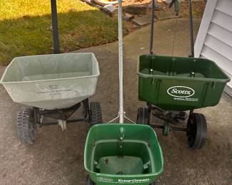 Assorted yard implements! Her are 3 great spreaders! All in excellent working condition! 