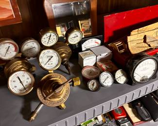 The range of items in this sale is staggering! Here is a shelf filled with gauges! Solid Brass to plastic! 