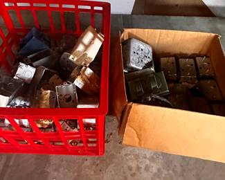 This entire table is filled with electrical gear! Fuse Boxes, plus, switches, holders, pipes... Also a pair of Propane tanks! The Table is for sale too! 