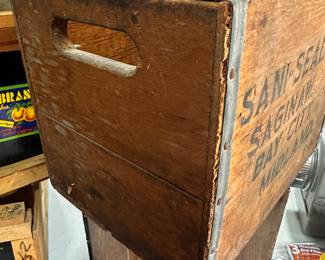 Lots of old vintage crates! This one is my favorite! Vintage SANI-SEAL MILK Crate! 